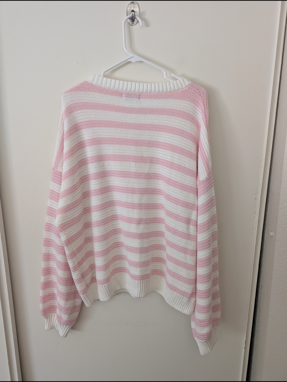 Edikted Womens M/L Aerin Oversized Sweater NWT 100% Cotton Pink White Striped - Picture 5 of 8